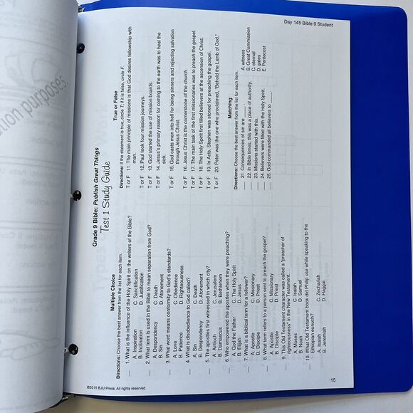 BJU Press Bob Jones University Bible 9 Student Handouts Homeschool Curriculum - Picture 7 of 10